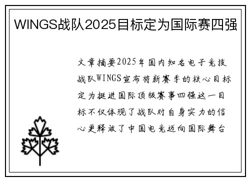 WINGS战队2025目标定为国际赛四强