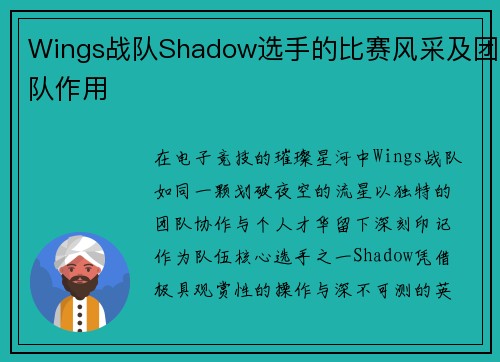 Wings战队Shadow选手的比赛风采及团队作用
